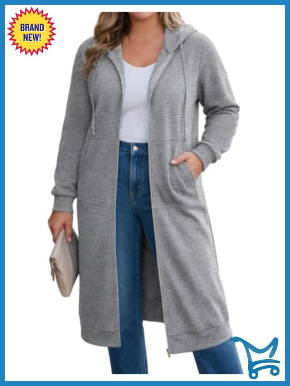 Plus Size Long Zip Up Hoodie Fleece Tunic Sweatshirt with Pockets